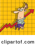 Vector of a Grumpy Cartoon Businessman Riding a Red Increase Arrow over a Graph Chart by Toonaday
