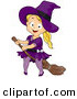 Vector of a Halloween Cartoon Girl Witch Riding a Broomstick by BNP Design Studio