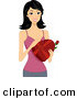 Vector of a Happy Asian Girl Holding a Red Rose and a Box of Valentine Chocolates by BNP Design Studio