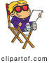 Vector of a Happy Cartoon Actor Kid Reading His Script While Sitting in the Director's Chair and Smiling by Toonaday