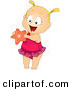 Vector of a Happy Cartoon Baby Girl Wearing Swimsuit, Holding a Starfish by BNP Design Studio