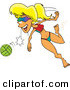Vector of a Happy Cartoon Beach Girl Playing Volleyball by Toonaday