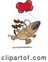 Vector of a Happy Cartoon Birthday Dog Running with a Red Dog Bone Shaped Balloon by Toonaday