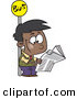 Vector of a Happy Cartoon Black Boy Reading a Newspaper While Waiting at a Bus Stop by Toonaday