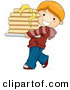 Vector of a Happy Cartoon Boy Carrying Stack of Pancakes with Butter by BNP Design Studio