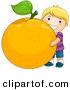 Vector of a Happy Cartoon Boy Hugging a Huge Orange - Coloring Page Outline by BNP Design Studio