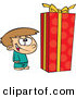 Vector of a Happy Cartoon Boy Standing by a Large Wrapped Present by Toonaday
