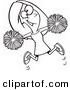 Vector of a Happy Cartoon Cheerleader Jumping with Pom Poms - Coloring Page Outline by Toonaday