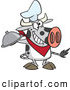 Vector of a Happy Cartoon Chef Cow Holding a Cloche Platter by Toonaday