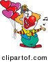 Vector of a Happy Cartoon Clown Singing and Holding Valentines Day Love Heart Balloons by Toonaday