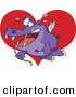 Vector of a Happy Cartoon Cupid Hippo Flying over a Love Heart with a Bow and Arrow by Toonaday