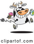 Vector of a Happy Cartoon Dairy Cow Running and Jumping with Ice Cream and a Carton of Milk by Toonaday