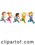 Vector of a Happy Cartoon Diverse School Children Running Together by BNP Design Studio