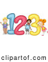 Vector of a Happy Cartoon Diverse School Children Standing Beside Giant "123" Numbers by BNP Design Studio