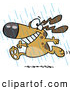 Vector of a Happy Cartoon Dog Running in the Rain by Toonaday
