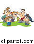 Vector of a Happy Cartoon Family Huddling During a Football Game by Toonaday