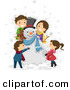 Vector of a Happy Cartoon Family Making a Snowman Together by BNP Design Studio