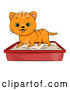 Vector of a Happy Cartoon Ginger Tabby Cat Using a Litter Box by BNP Design Studio