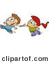 Vector of a Happy Cartoon Girl Chasing Boy and Trying to Tickle Him with a Feather by Toonaday