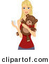 Vector of a Happy Cartoon Girl Holding a Valentine's Card and Teddy Bear by BNP Design Studio