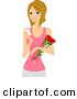 Vector of a Happy Cartoon Girl Holding Red Roses While Reading a Note by BNP Design Studio