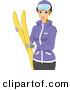 Vector of a Happy Cartoon Girl Holding Winter Snow Skis by BNP Design Studio