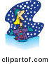 Vector of a Happy Cartoon Girl Looing into the Sky While It Snows by Toonaday