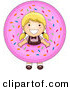 Vector of a Happy Cartoon Girl Looking Through a Giant Pink Donut with Hole by BNP Design Studio