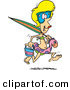 Vector of a Happy Cartoon Girl Running to the Beach with Umbrella, Bucket, and Swim Gear by Toonaday