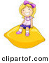 Vector of a Happy Cartoon Girl Sitting on a Giant Lemon by BNP Design Studio