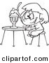 Vector of a Happy Cartoon Girl Sitting with a Ice Cream Sundae at a Table - Coloring Page Outline by Toonaday