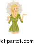 Vector of a Happy Cartoon Girl Standing with a Parasol over Her Shoulder by BNP Design Studio