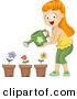 Vector of a Happy Cartoon Girl Watering 3 Potted Flowers by BNP Design Studio