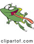 Vector of a Happy Cartoon Green Frog Jumping High with His Tongue out by Toonaday