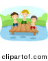 Vector of a Happy Cartoon Kids Playing on a Lake Dock by BNP Design Studio