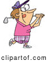 Vector of a Happy Cartoon Lady Swinging a Golf Club by Toonaday