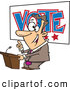 Vector of a Happy Cartoon Male Politician Giving a Vote Themed Speech Before an Election by Toonaday