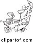 Vector of a Happy Cartoon Man Pushing Dynamite and Free Stuff in a Wheelbarrow - Coloring Page Outline by Toonaday