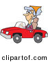 Vector of a Happy Cartoon Old Lady Driving a Red Convertible Car by Toonaday