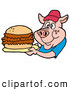 Vector of a Happy Cartoon Pig Holding a BBQ Pork Sandwich by LaffToon