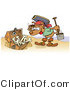 Vector of a Happy Cartoon Pirate Dog Looking at Treasure Chest Full of Doggy Bones on a Beach by Gnurf