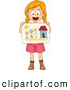 Vector of a Happy Cartoon School Girl Sharing a Drawing of Her Family and Home by BNP Design Studio