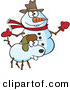 Vector of a Happy Cartoon Snow Dog and Snowman by Toonaday