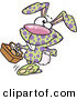 Vector of a Happy Cartoon Spotted Easter Bunny Carrying a Basket of Painted Eggs by Toonaday