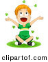 Vector of a Happy Cartoon St. Patrick's Day Boy Tossing Clovers into the Air by BNP Design Studio