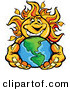 Vector of a Happy Cartoon Sun Mascot Holding Earth in His Hands by Chromaco