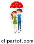 Vector of a Happy Cartoon Valentine Boy and Girl Sharing an Umbrella by BNP Design Studio