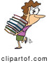 Vector of a Happy Cartoon Woman Carrying Stack of Library Books by Toonaday