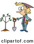 Vector of a Happy Cartoon Woman Standing Beside Her New Tree with a Shovel by Toonaday