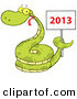 Vector of a Happy Coiled Cartoon Snake Holding a Year 2013 Sign by Hit Toon